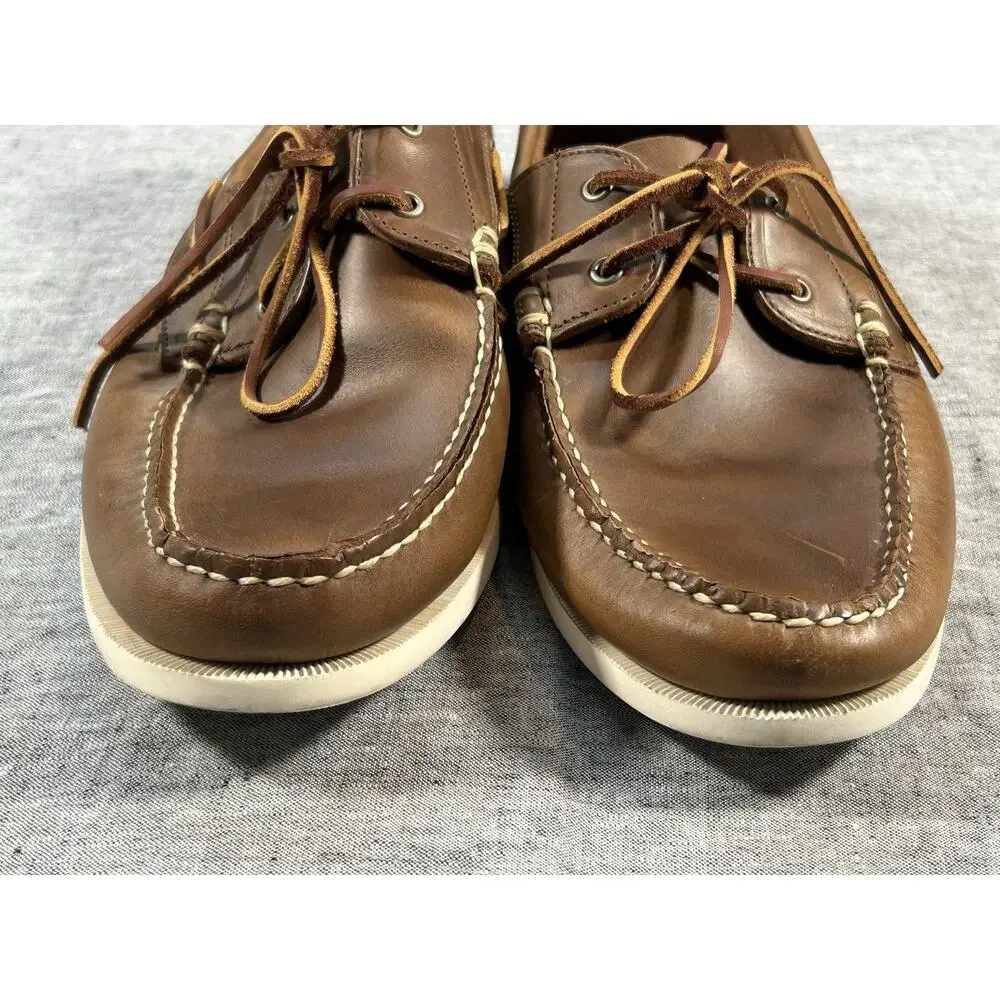 Allen Edmonds Maritime Boat Shoe Mens 13 Brown Leather Nautical Rugged Moc-Toe